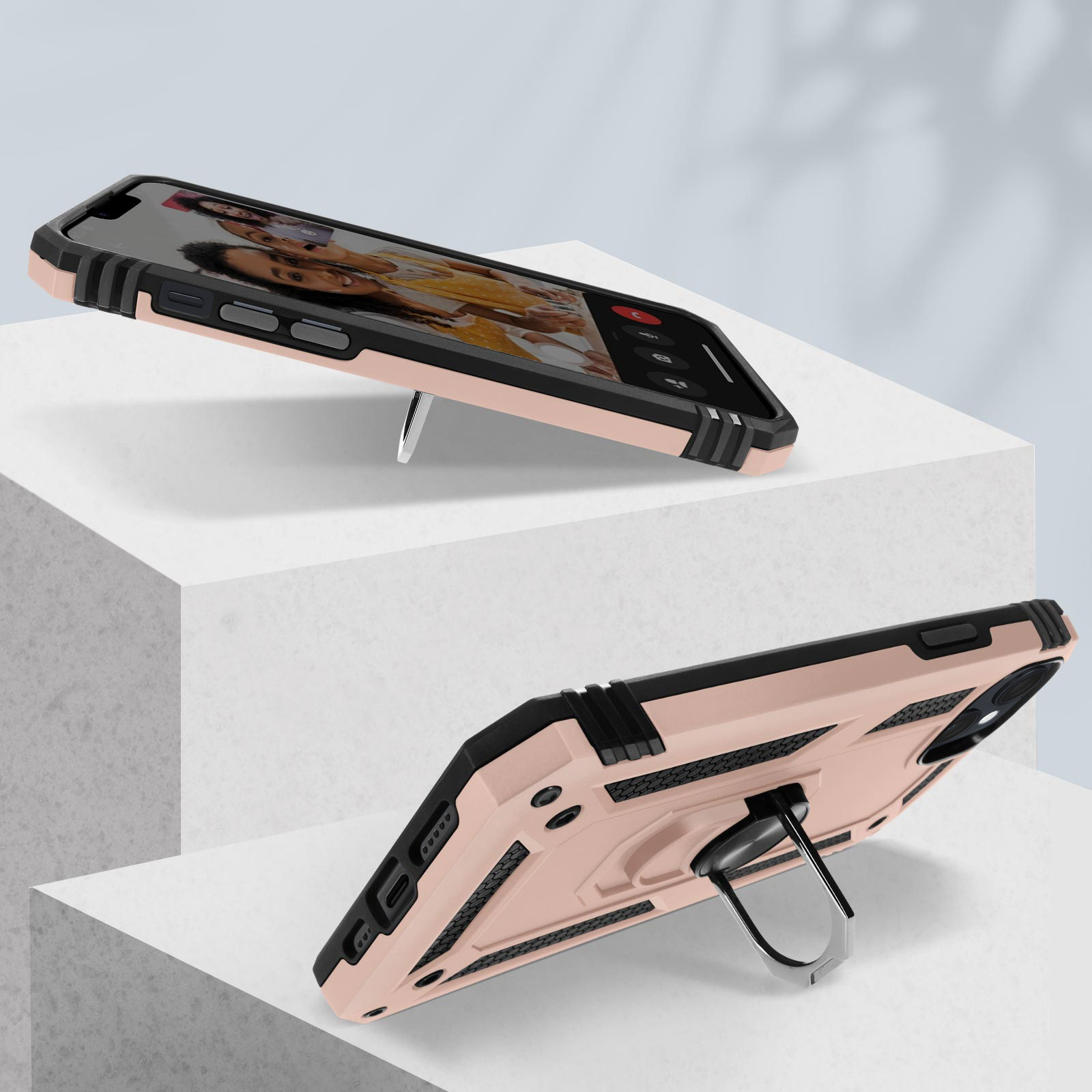 iPhone AVIZAR Backcover, Handyhülle Stoßfeste mit Ring Apple, Rosegold Series, 15,