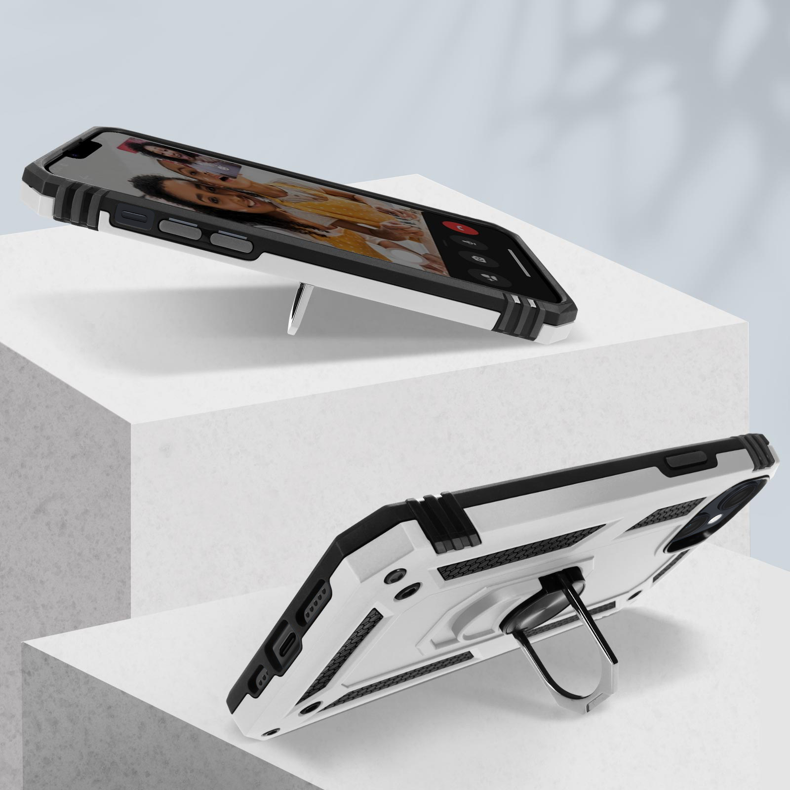 AVIZAR Stoßfeste Handyhülle iPhone Plus, Backcover, Apple, Ring Silber 15 mit Series