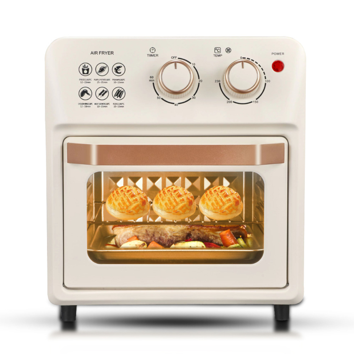 Heißluftfritteuse Fryer Automatisch Smart Oven BYTELIKE Multifunktional Watt 1250 Home Air Fryer Elektro-Backofen 14L weiß