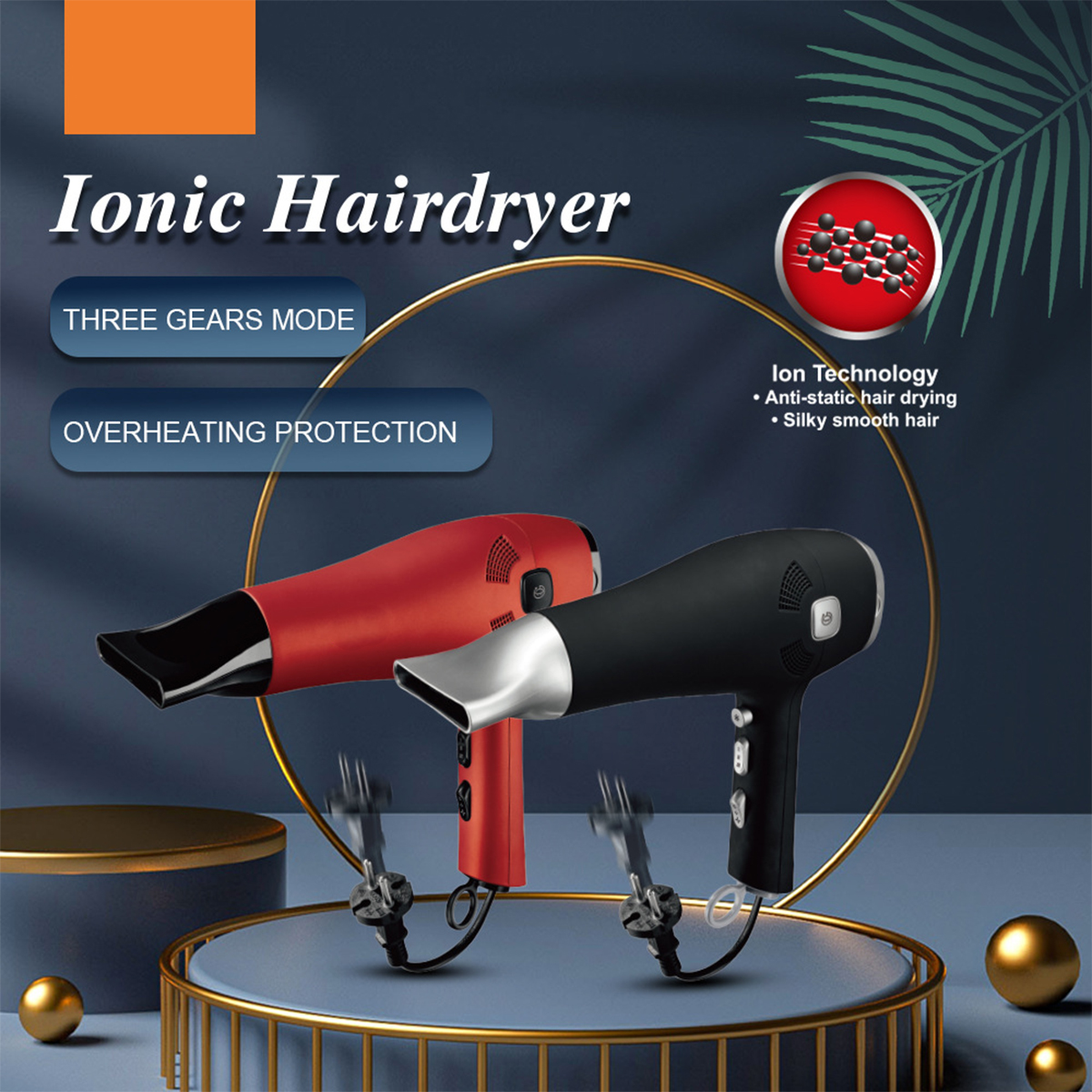 BYTELIKE Haartrockner Doppelter Haartrockner Watt) neu Schwarz verkabelt (2000 werden kann Negativ-Ionen-Haarpflege-Hochleistungs-Haartrockner