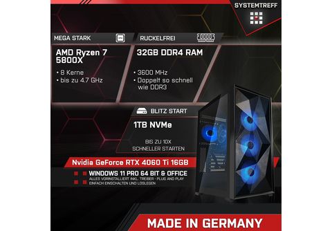 11 GB Prozessor, NVIDIA 4060 Windows SYSTEMTREFF GB Gaming 1000 5800X, 7 | Ryzen™ SATURN RAM, GeForce 7 mSSD, 32 mit Pro Pro, Ryzen RTX™ Gaming AMD AMD Ti PC
