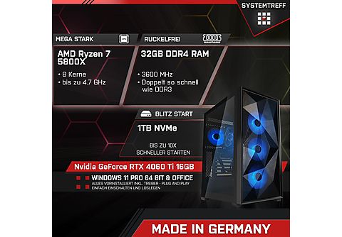 SYSTEMTREFF Pro Gaming AMD Ryzen 7 5800X, Windows 11 Pro, Gaming PC mit AMD  Ryzen™ 7 Prozessor, 32 GB RAM, 1000 GB mSSD, NVIDIA GeForce RTX™ 4060 Ti |  SATURN