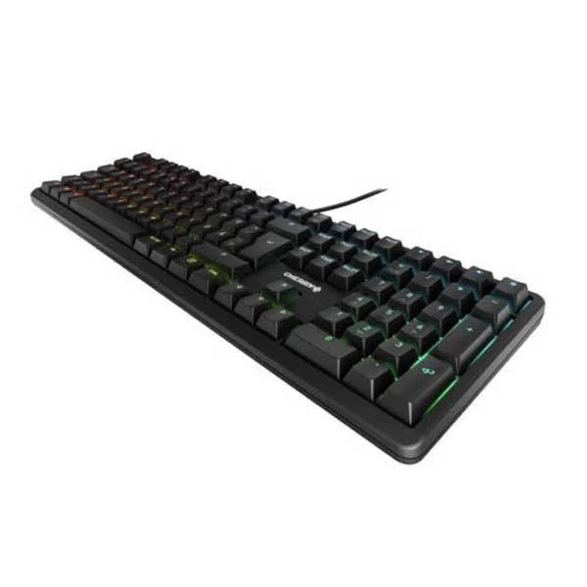 Czarna klawiatura z kolorowymi podświetlanymi klawiszami.