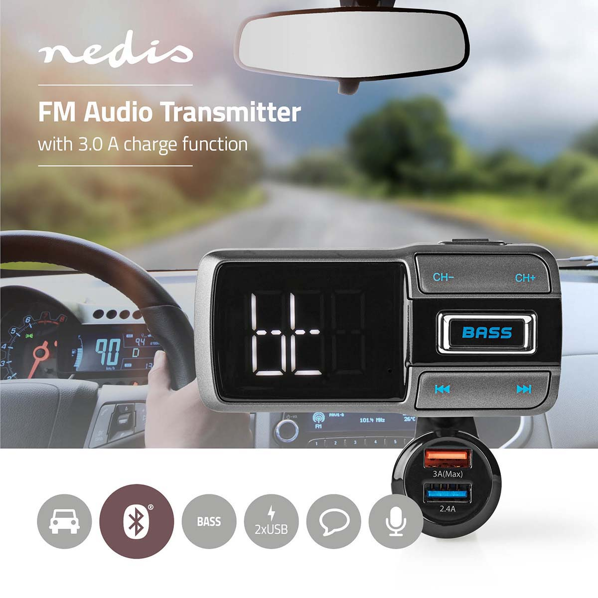 Kfz CATR101BK Schwarz NEDIS Transmitter FM Audio