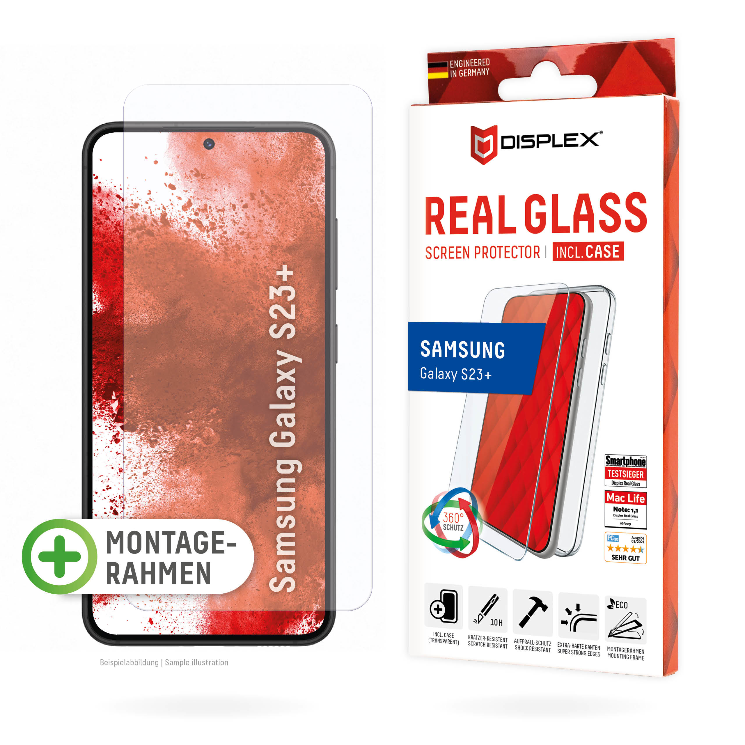Samsung Galaxy Real + Displayschutz(für Galaxy S23+ DISPLEX S23+ Samsung) Glass Case,