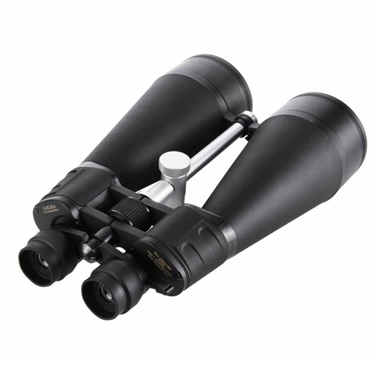 Schwarzes Fernglas. Zwei schwarze Ferngläser mit einem silbernen Bügel in der Mitte.