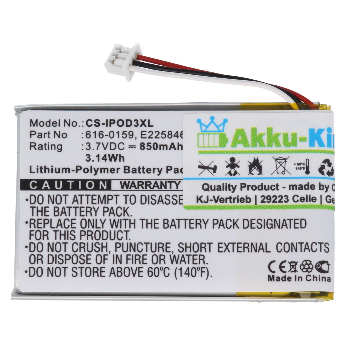 850mAh Volt, mit Li-Polymer 3.7 kompatibel AKKU-KING Geräte-Akku, Akku Apple 616-0159
