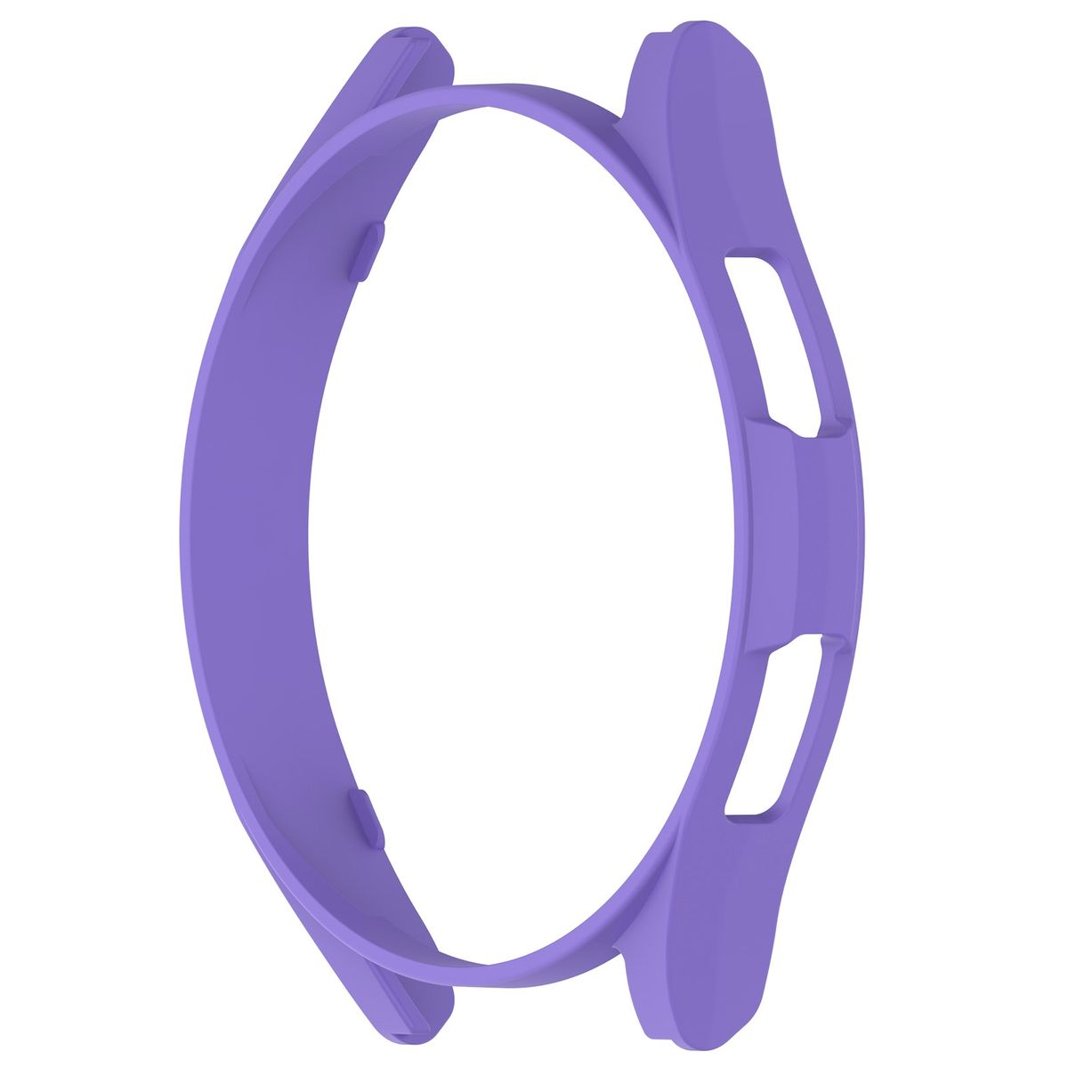 Lila Smartwatch-Gehäuse, kreisförmig mit Aussparungen für Knöpfe und Display.