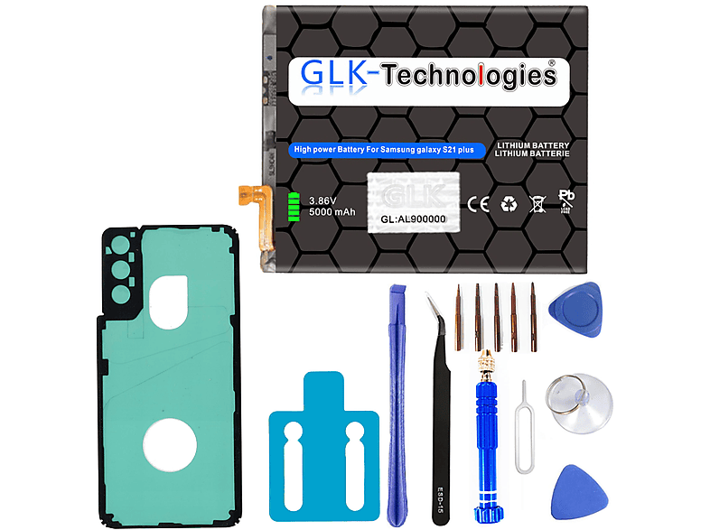 GLK-TECHNOLOGIES Samsung inkl. S21 EB-BG996ABY Lithium-Ionen-Akku Galaxy Set G996B Akku, 4200mAh PROFI Plus Smartphone Werkzeug 4200mAh