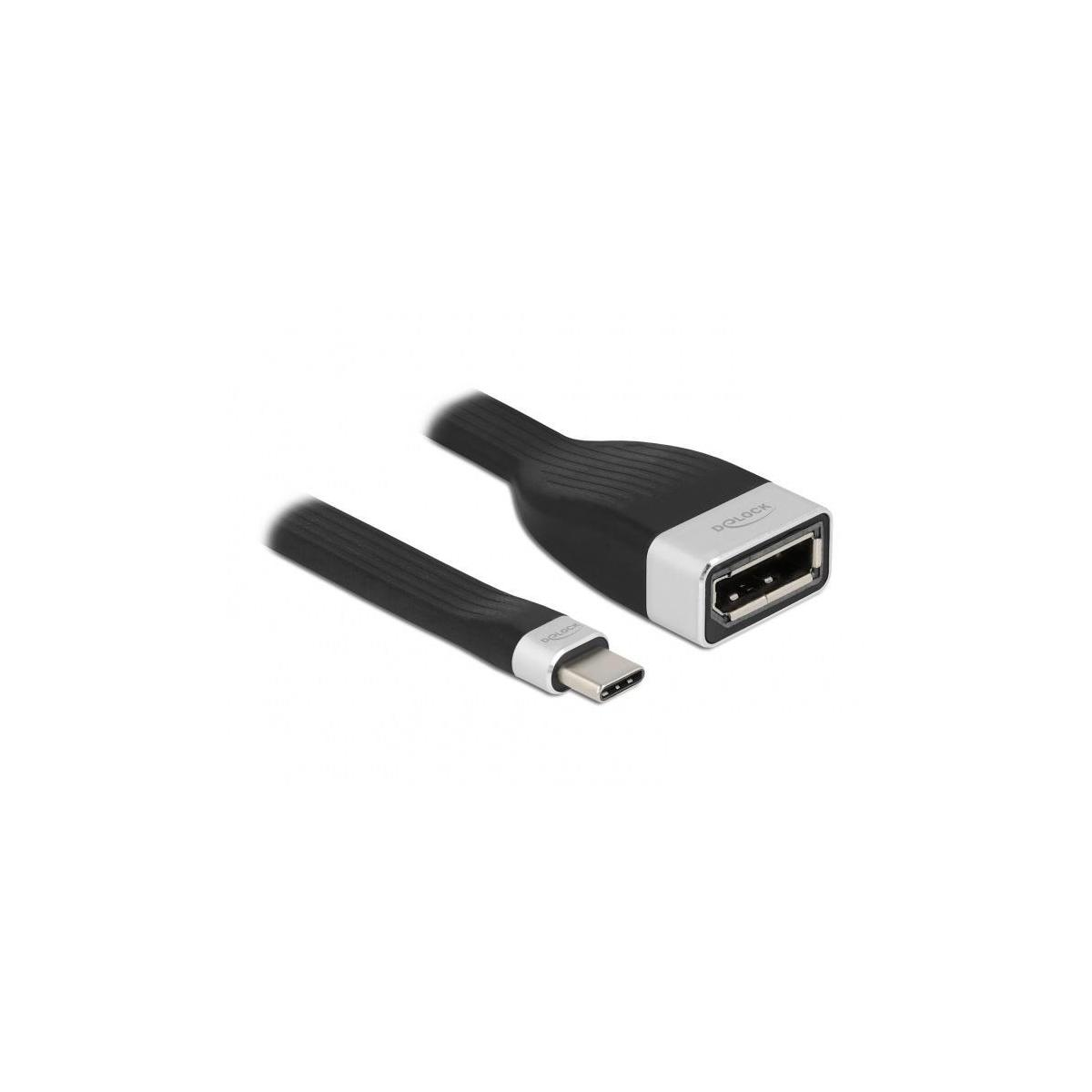 USB-C-zu-USB-Adapterkabel, schwarz und silber, auf weißem Grund.