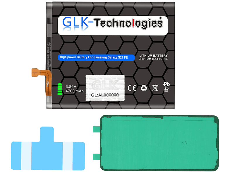 GLK-TECHNOLOGIES Samsung Galaxy S21 FE 5G SM-G990 EB-BG990ABY 4700mAh inkl. 2x Klebebandsätze Lithium-Ionen-Akku Smartphone Akku, 4700mAh