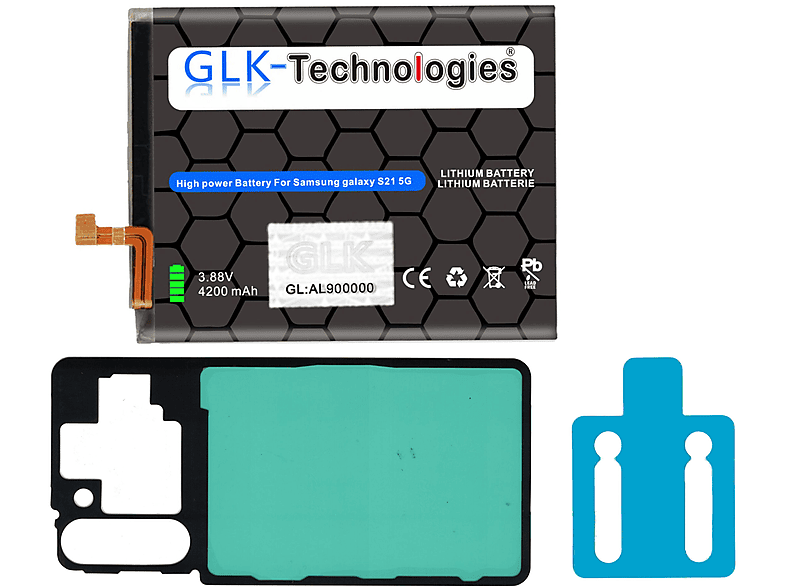 GLK-TECHNOLOGIES Samsung Galaxy S21 5G Lithium-Ionen-Akku EB-BG991ABY Smartphone Akku, Klebebandsätze 2x 4200mAh 4200mAh inkl. SM-G991B