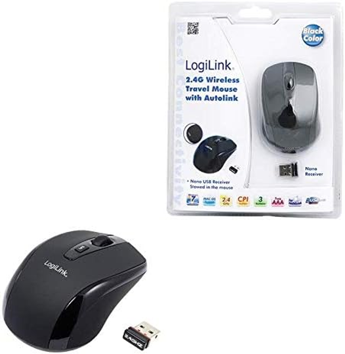 Eine schwarze Tastatur und eine blaue Maus mit leuchtendem Logo. Der Text lautet 'Tri-mode Connectivity'.