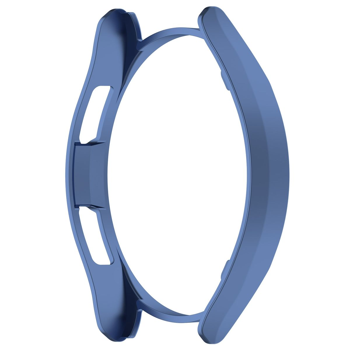 Ein blaues Smartwatch-Gehäuse mit geschwungenem Design.