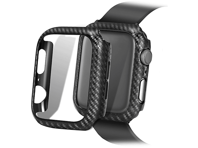 WIGENTO Schock Gehäuse Hülle Carbon Design Style Smartwatchhülle(für Apple Watch Serie 9 / 8 / 7 Gen. 45mm)