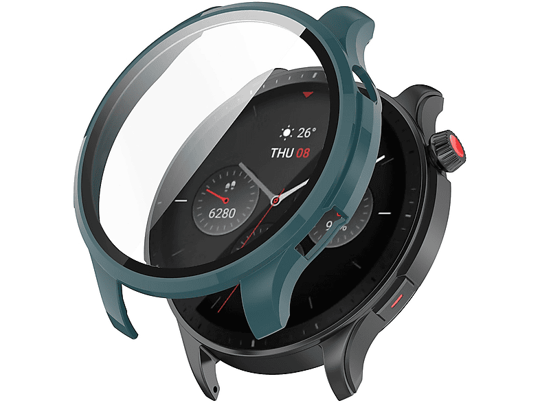 WIGENTO 4) Amazfit Hülle Panzer Glas GTR Schutz Smartwatchhülle(für Hart 360 Grad H9 Folie aus und