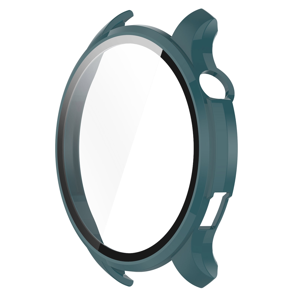 Dunkelgrüne Smartwatch-Hülle mit transparentem Displayschutz.