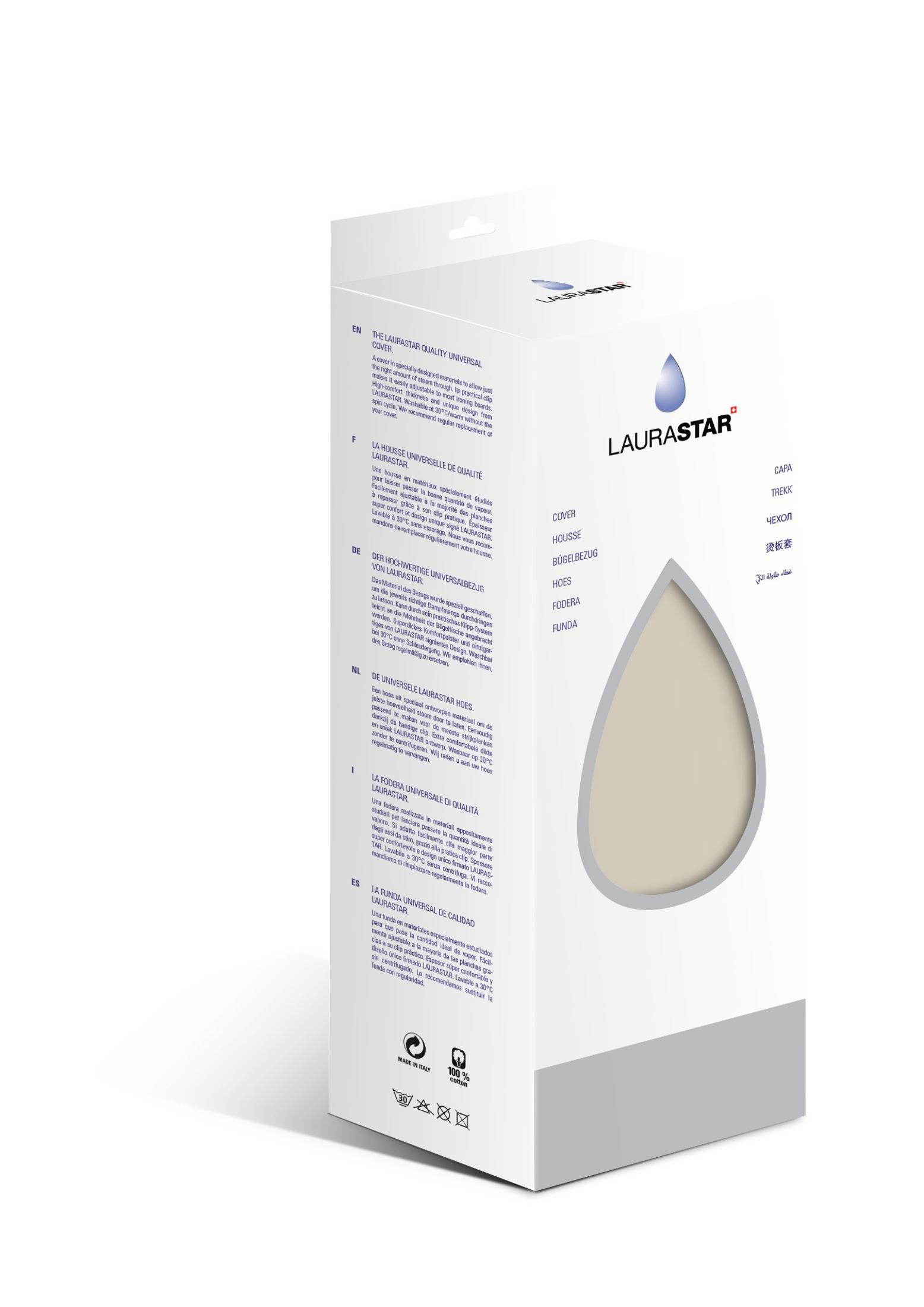 Białe pudełko z tekstem w wielu językach. Zawiera przedmiot w kształcie łzy.