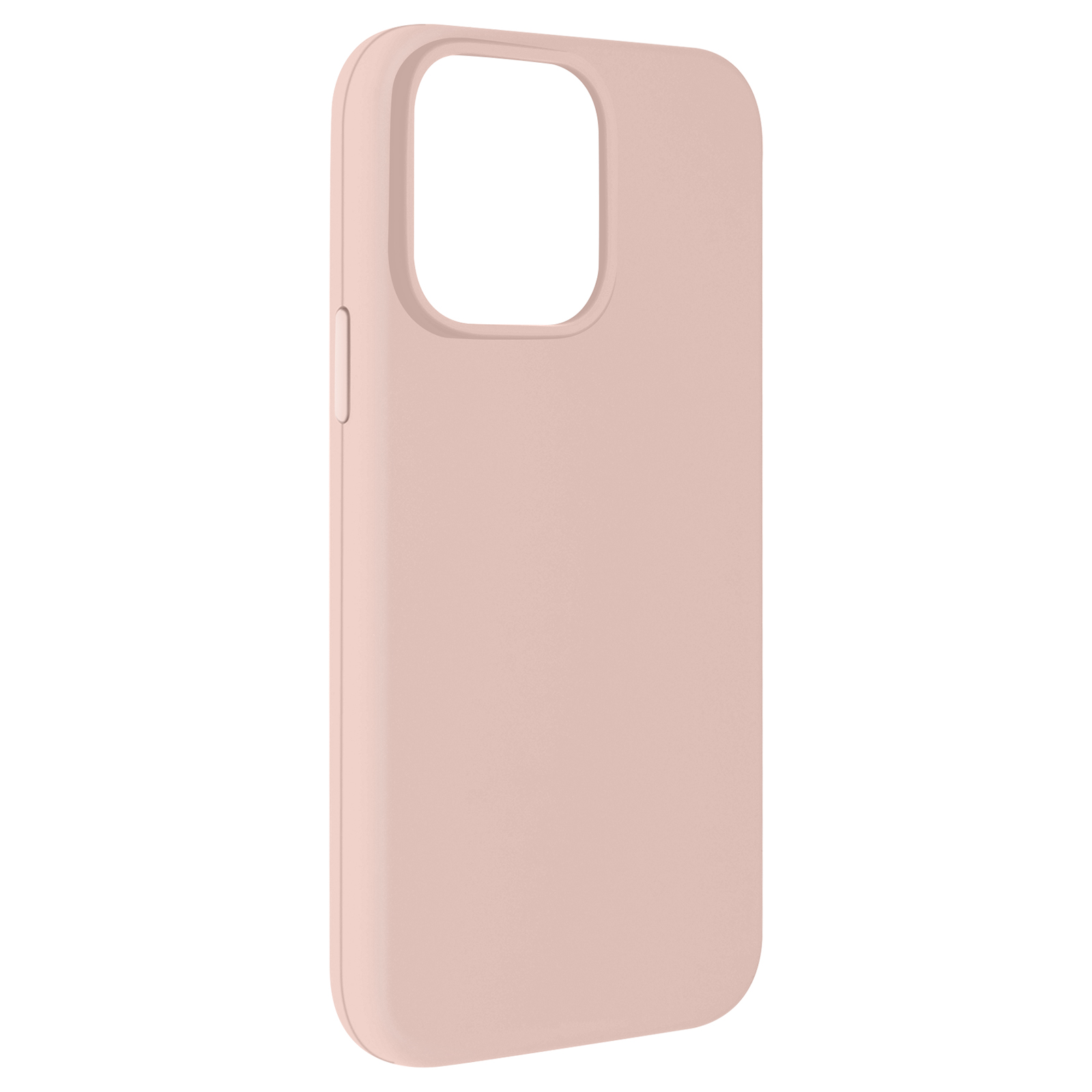 Una custodia rosa per telefono. La custodia ha una consistenza liscia e un ritaglio per la fotocamera.