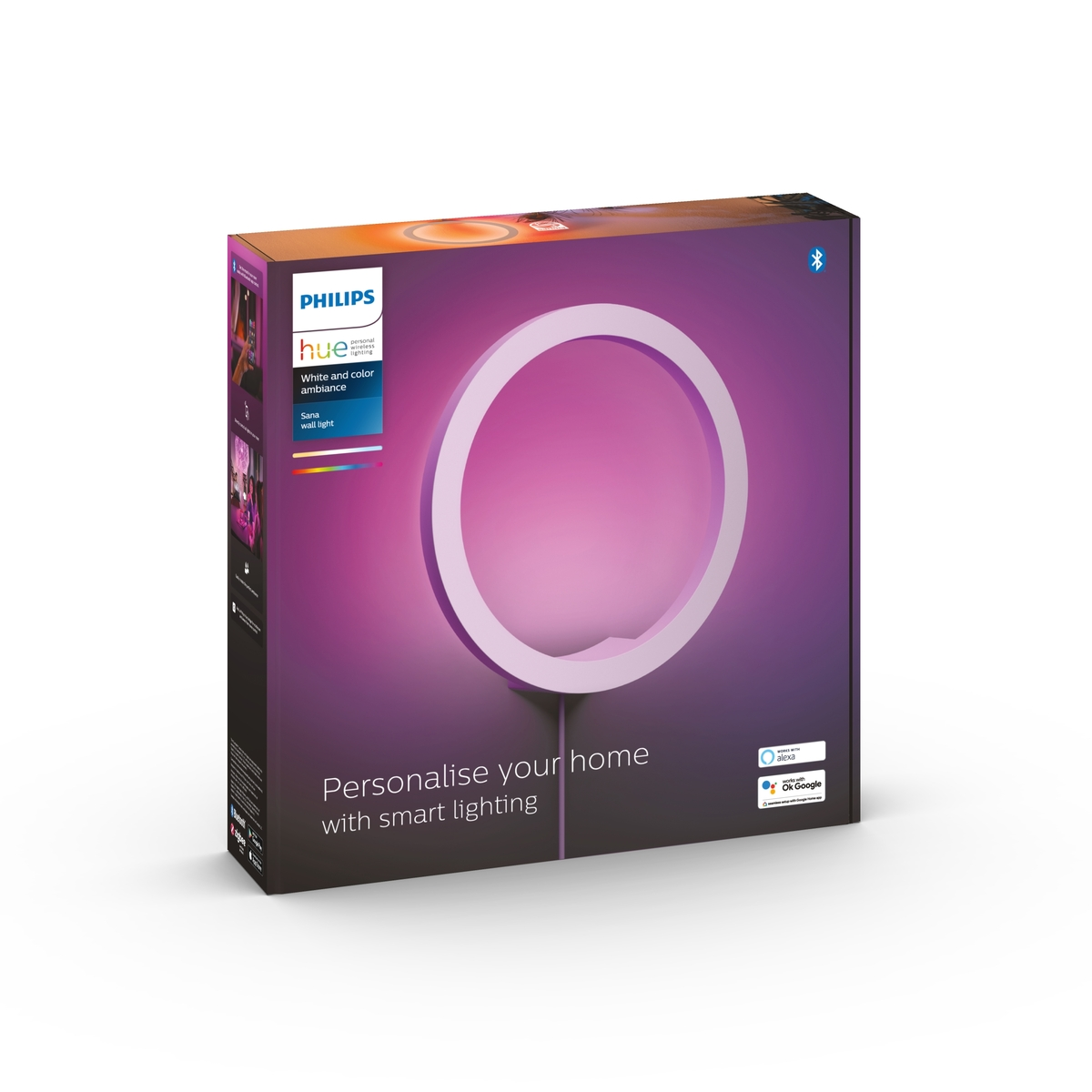 Inteligentne pudełko świetlne Philips Hue ze światłem w kształcie pierścienia.