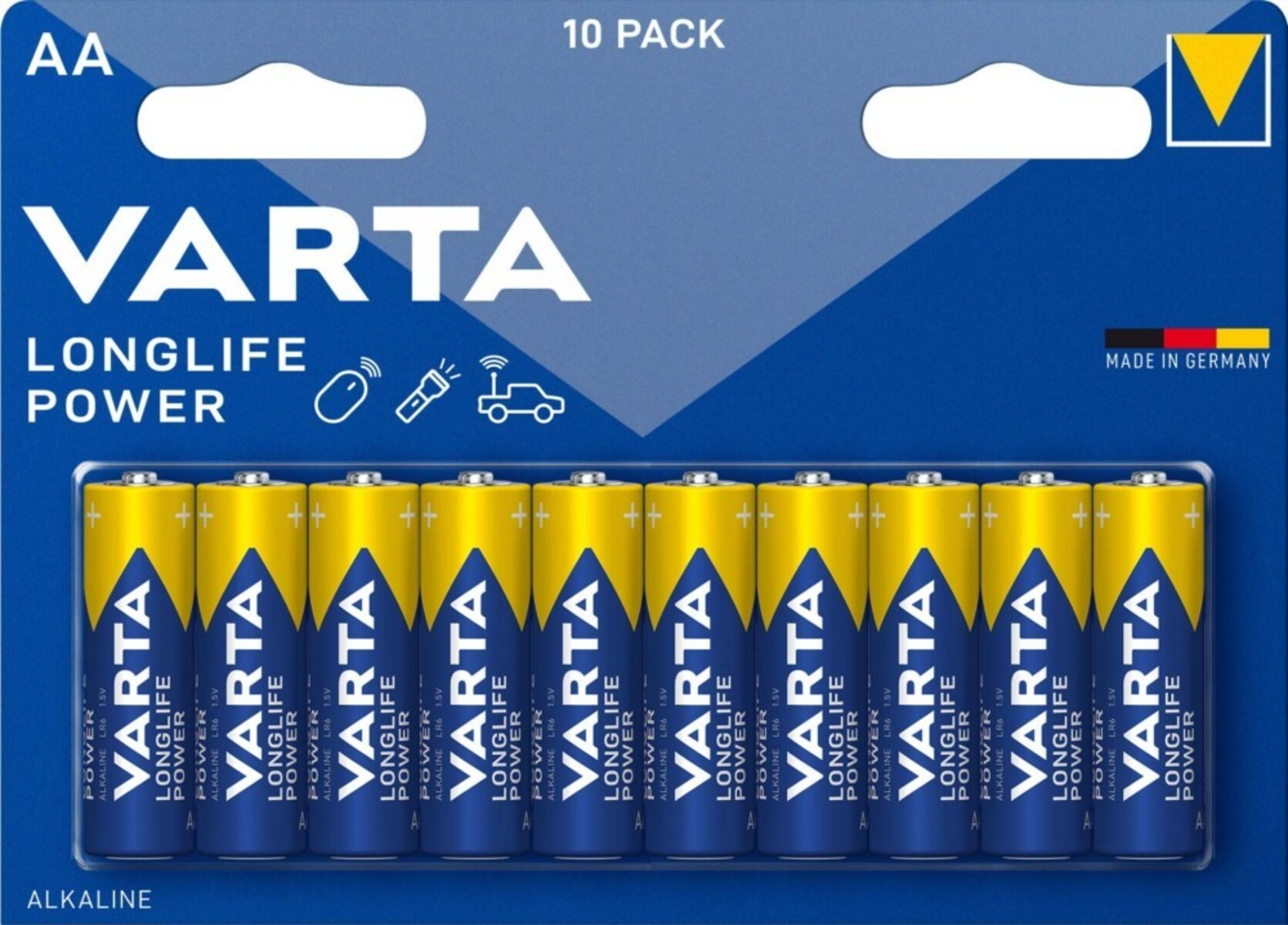 VARTA Longlife Power Mignon AA (10er LR06 Volt, Batterie, 2.96 4906 Batterie Blister) AlMn Ah AlMn, 1.5