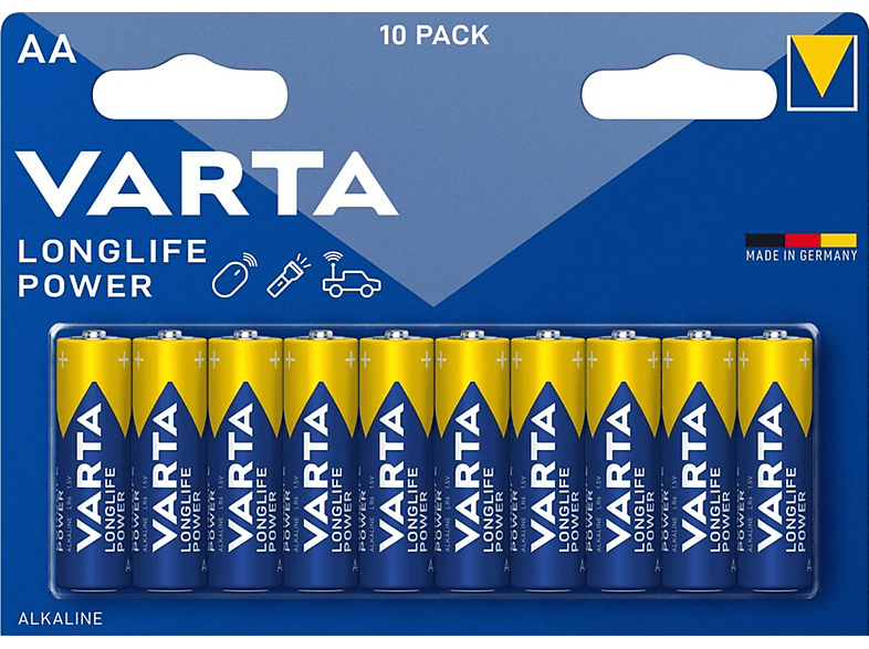 VARTA Longlife Power Mignon AA Batterie 4906 LR06 (10er Blister) AlMn Batterie, AlMn, 1.5 Volt, 2.96 Ah