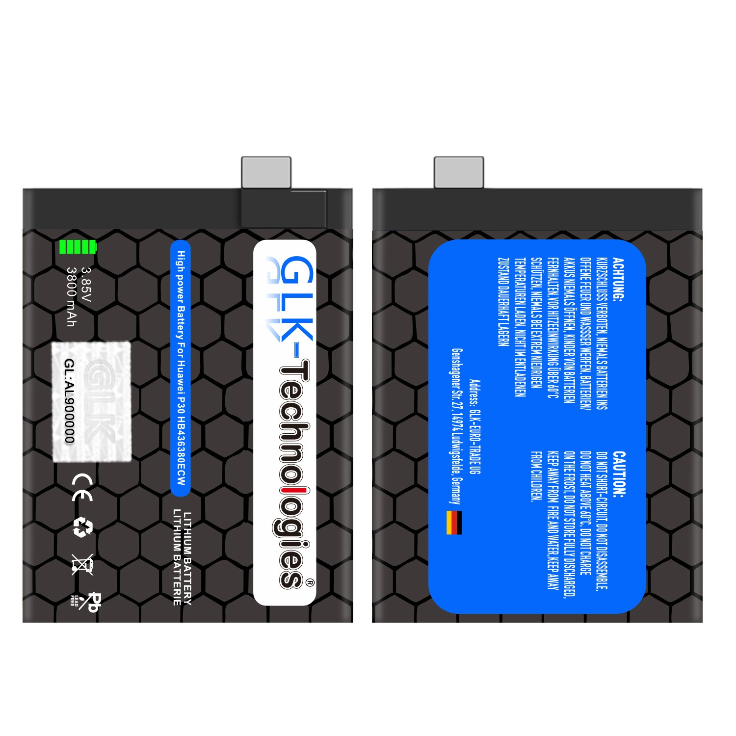 Eine schwarze Batterie mit Text und einem grünen Balken, der den Ladezustand anzeigt.