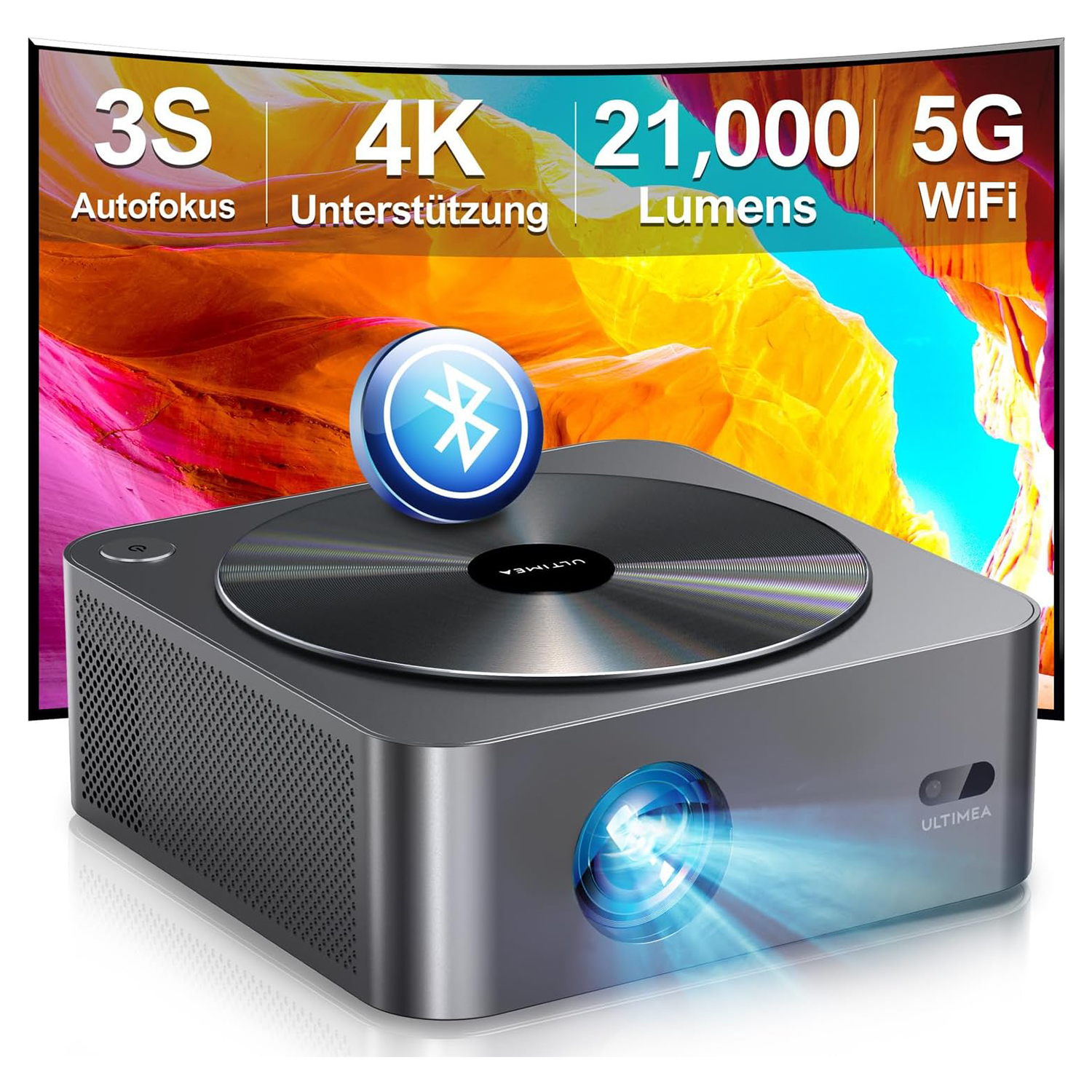 Ultimea Apollo-P40 Beamer Aktualisierte Version mit Hindernisvermeidung Beamer (21000 lm, 15000:1, 1920 x 1080 px,intelligenter Bildschirmausrichtung, 6D Trapezkorrektur&Autofokus