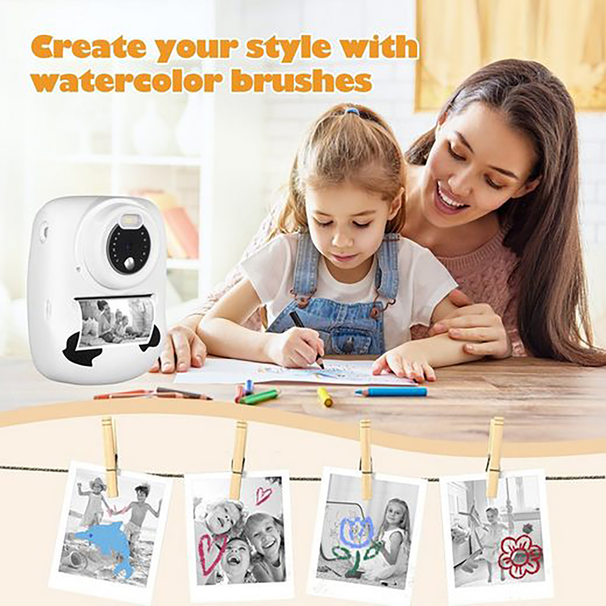 FINE LIFE PRO Kinderkamera-Sofortdruckfunktion Dual-Kameras Farbstiften Kinderkamera, kostenlosen und Aufklebern Schwarz-weißes