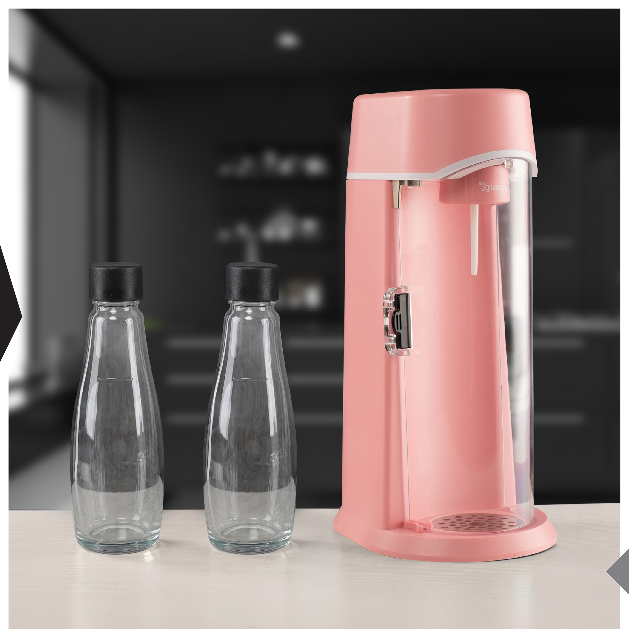 Wassersprudler ZOOMYO geeignet mit Wassersprudler CO2-Flaschen große im für Karaffe-Design, eleganten rosa Glasflasche