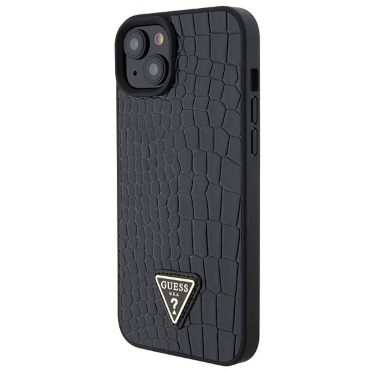 GUESS Croco Triangle Metal Logo Backcover, 15, Design Hülle, iPhone Apple, Schwarz