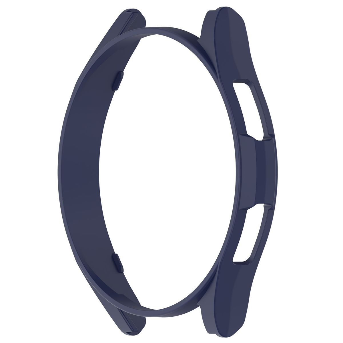 Dunkelblaues Smartwatch-Gehäuse-Zubehör mit Aussparungen auf weißem Hintergrund.