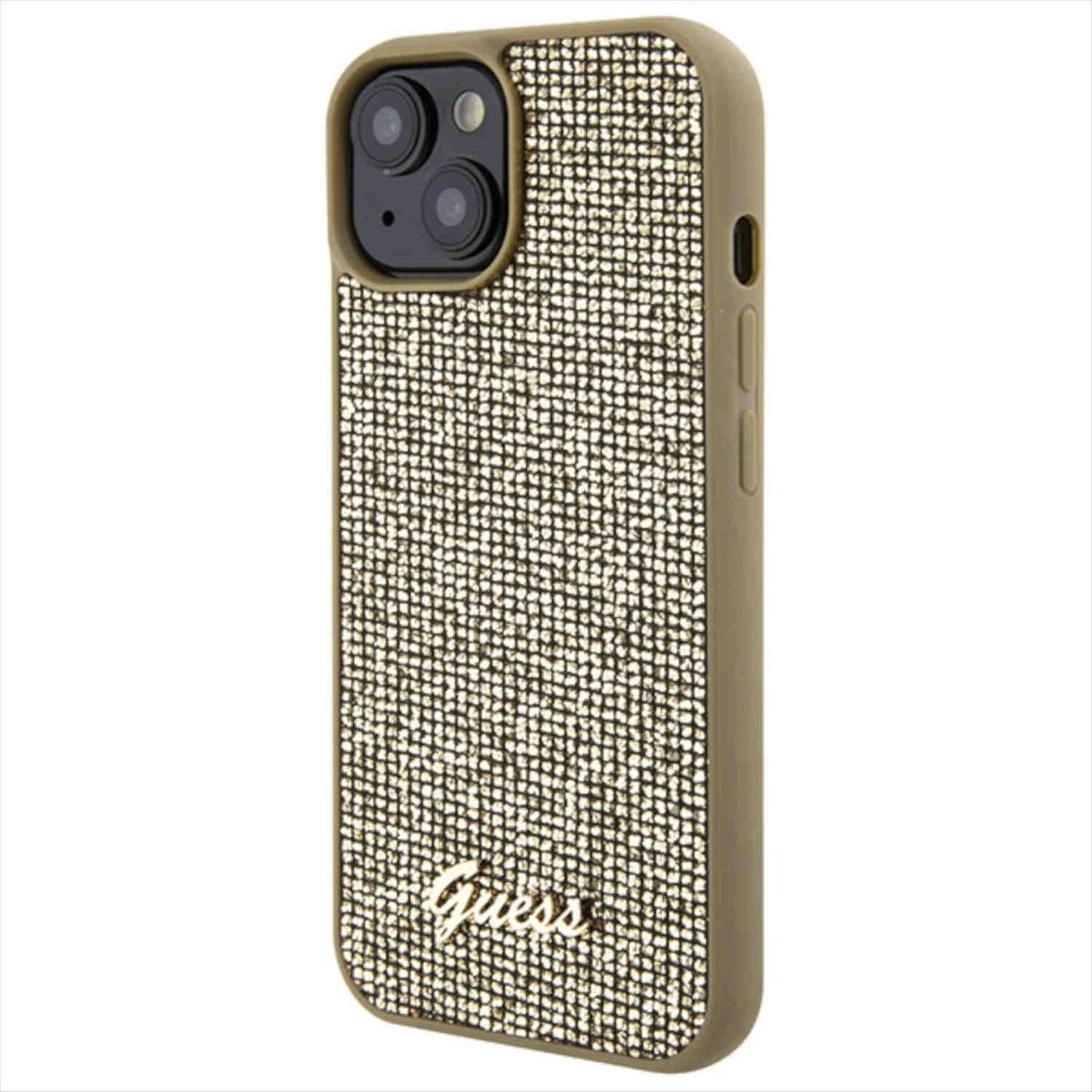 GUESS Disco Gold Apple, Tasche iPhone Design Backcover, Script Metal 15, Hülle