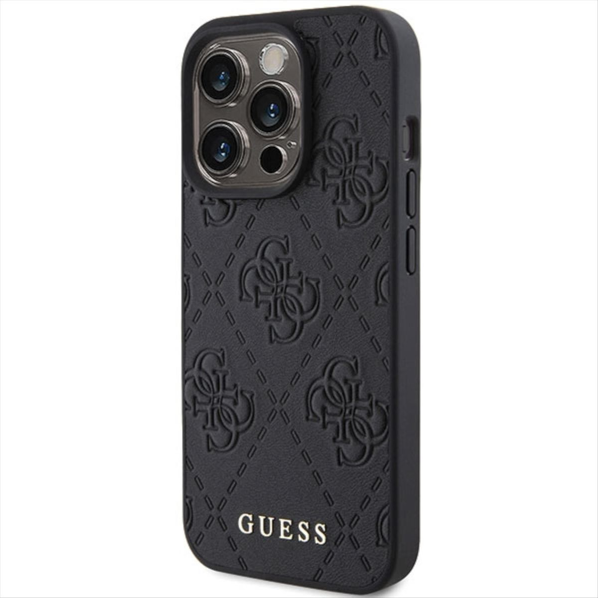 15 iPhone 4G GUESS Hülle, Schwarz Stamped Leder Pro, Apple, Design Backcover,