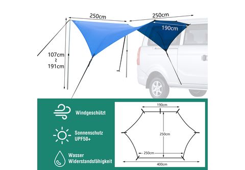 ZOOMYO Vordach/Markise fürs Auto, einfach zu montieren , Schützt vor Sonne  und Regen Autovordach, anthrazit und silber