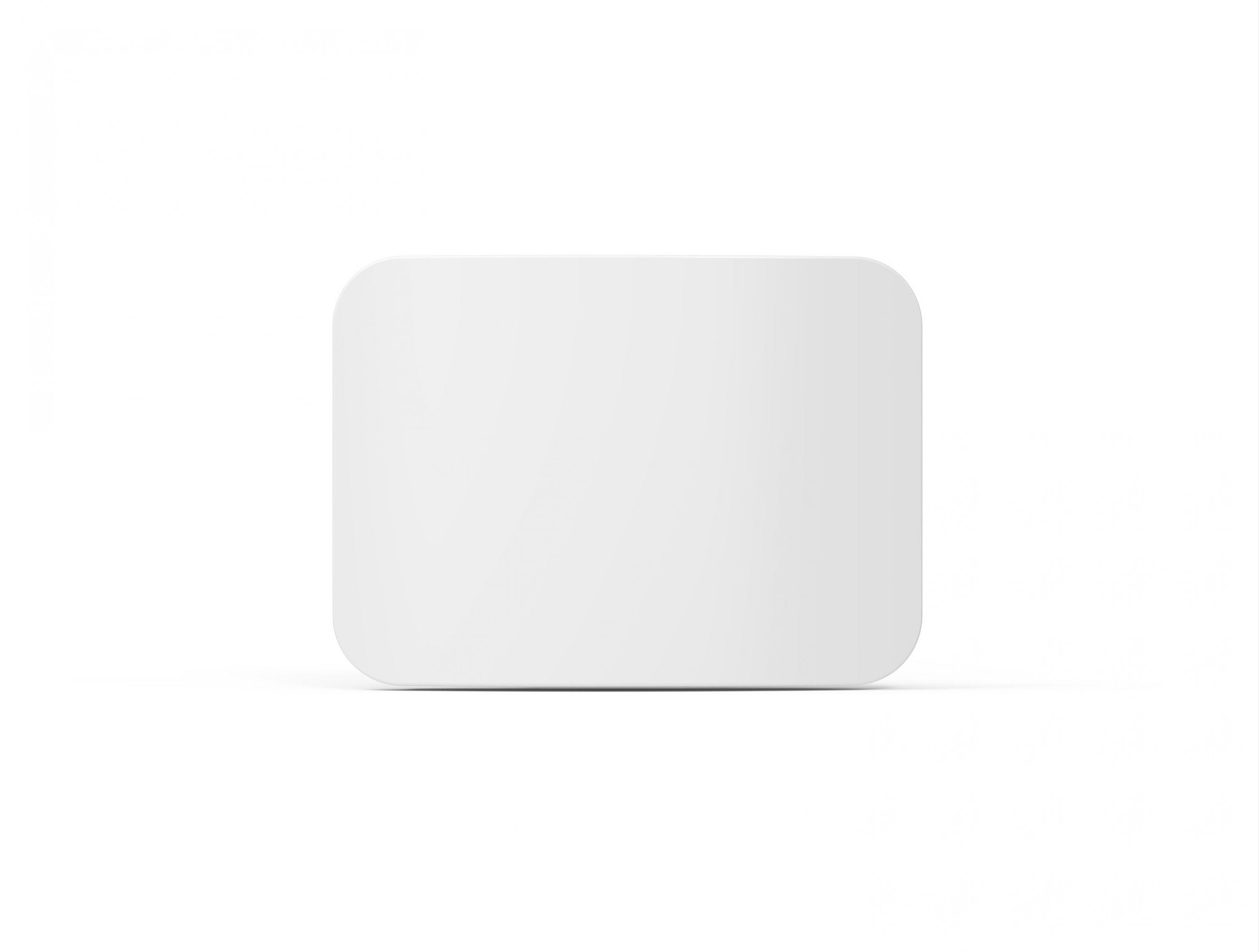 Un objeto blanco, rectangular, con esquinas redondeadas, probablemente un producto.