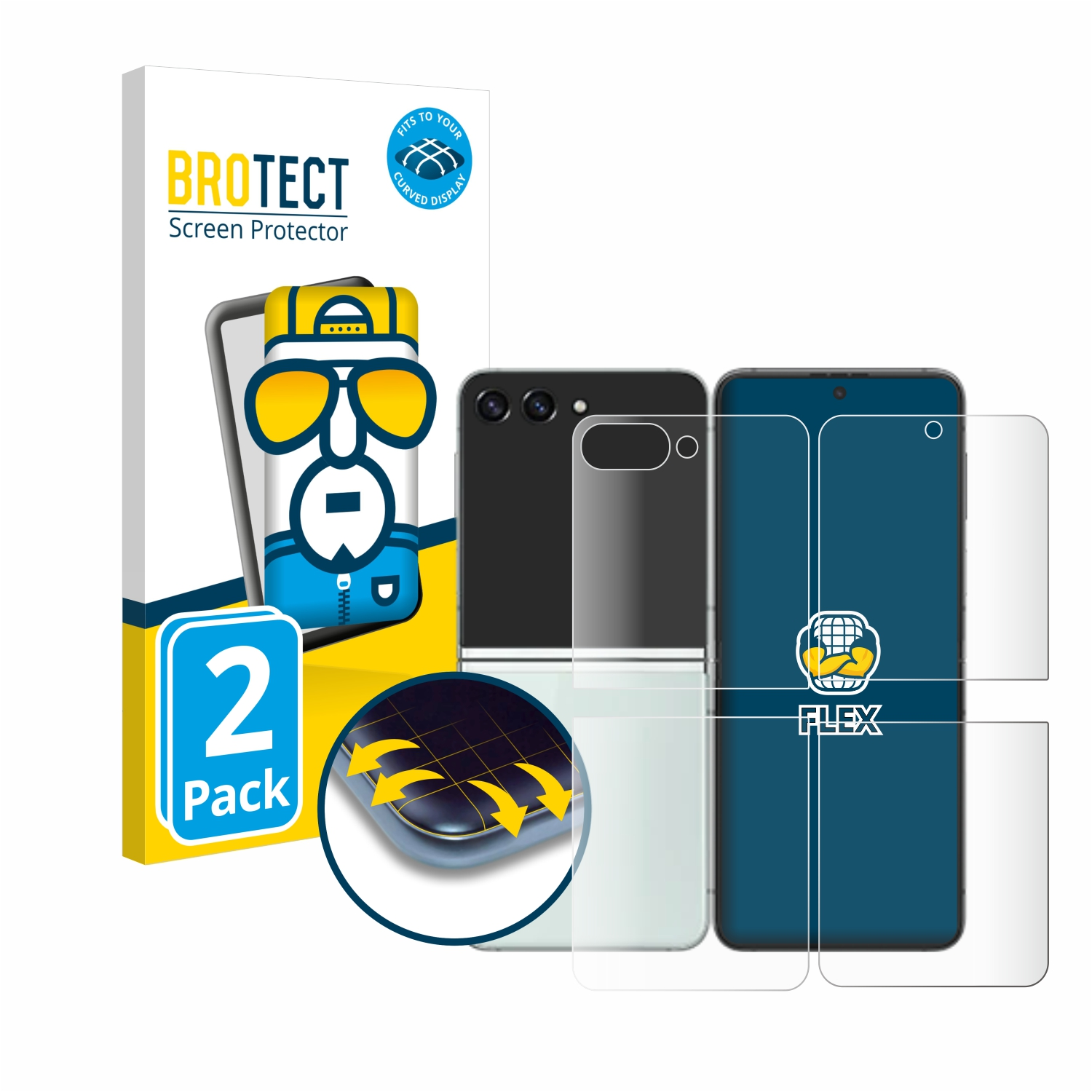 BROTECT 2x Flex Full-Cover 3D Galaxy Flip 5) Z Schutzfolie(für Curved Samsung