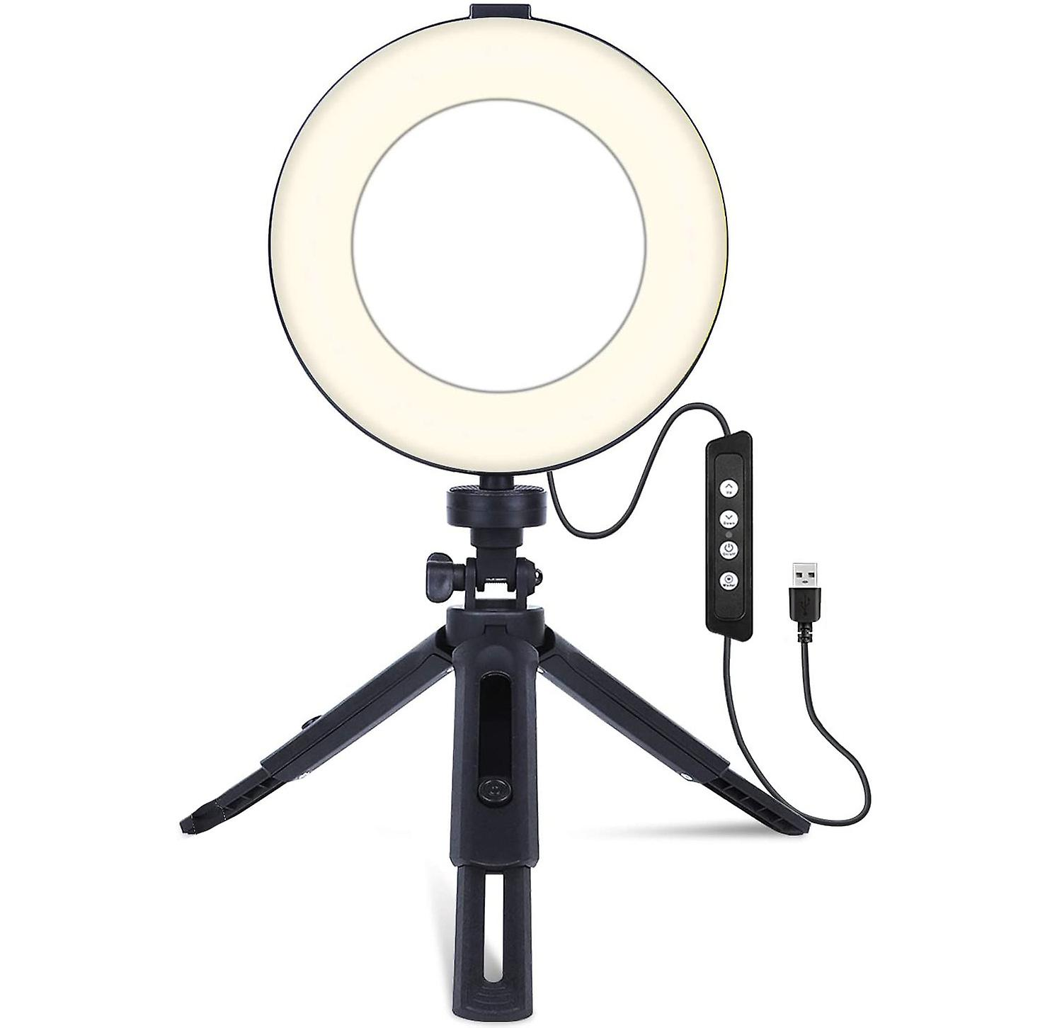 Anillo de luz con trípode y soporte para teléfono para selfies.