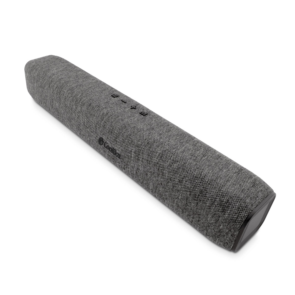 Una barra de sonido gris sobre un fondo blanco. Tiene botones en la parte superior.