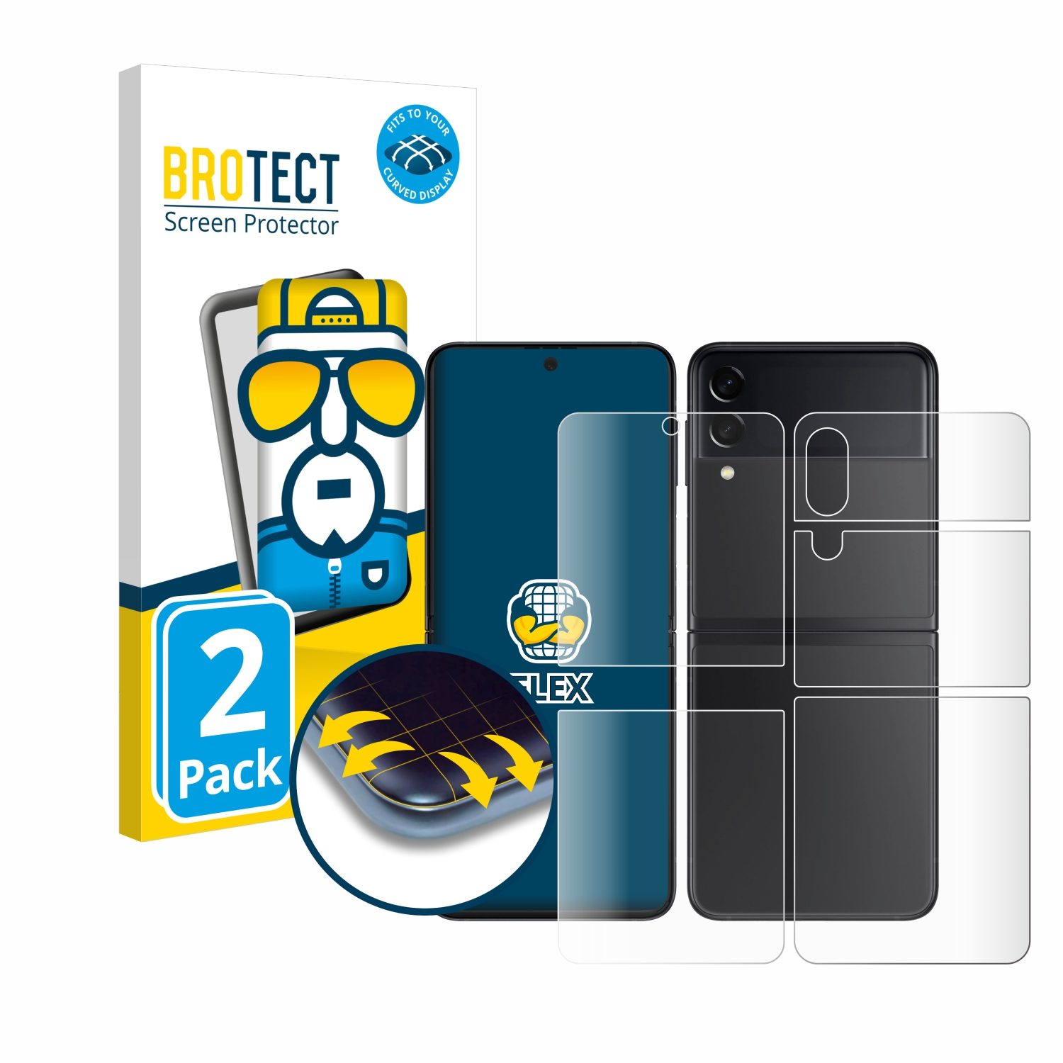 BROTECT 2x Flex Full-Cover 3 Flip Galaxy Curved Schutzfolie(für Z 5G) Samsung 3D