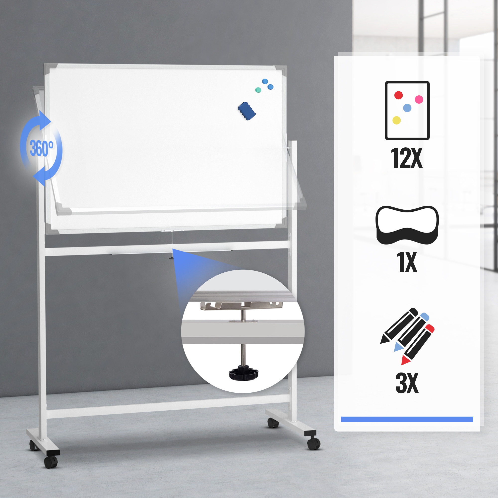 Mobiles Whiteboard JAGO Weiss Magnettafel