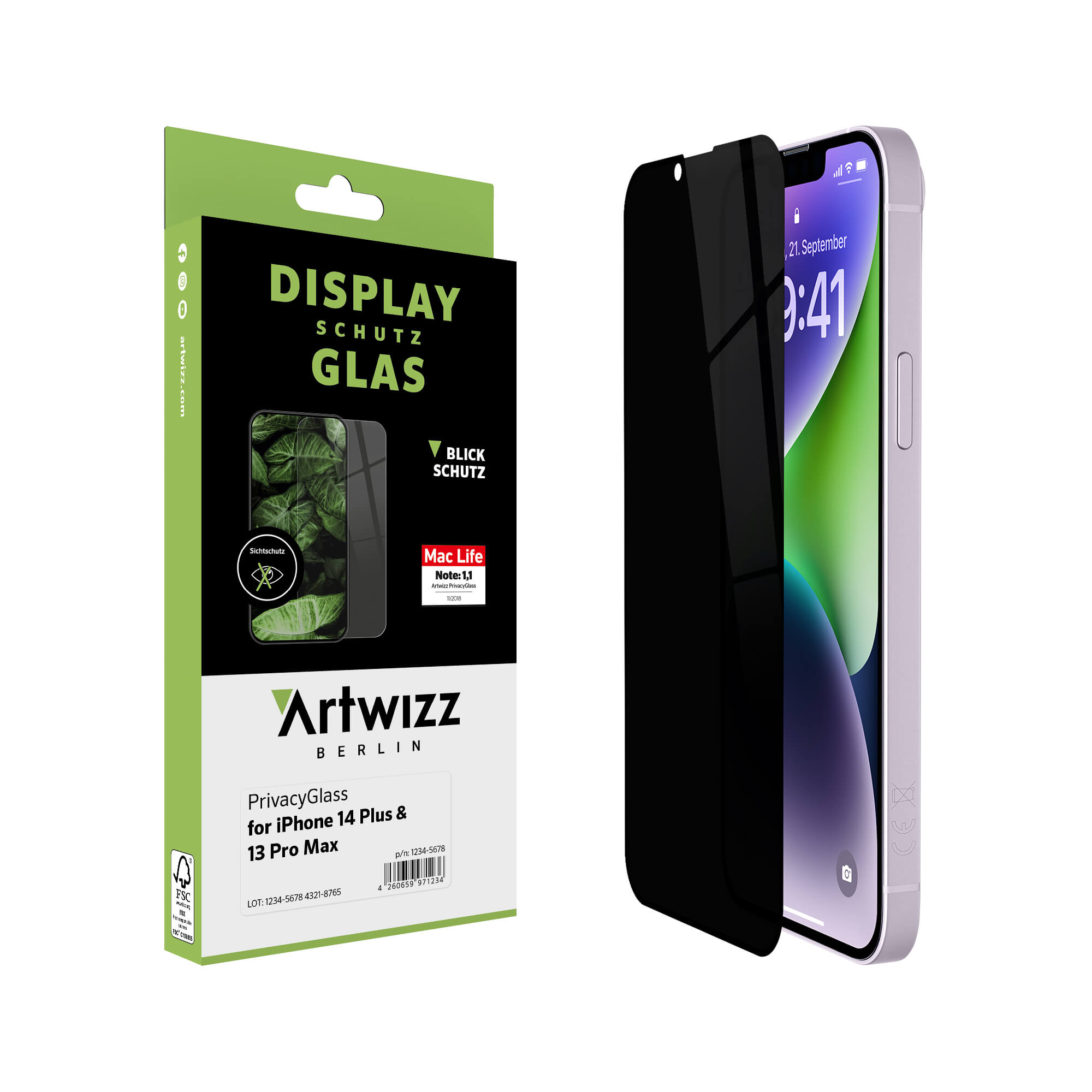 ARTWIZZ PrivacyGlass - iPhone 14 iPhone 14 iPhone 13 Displayschutz(für Pro Pro / Apple Plus Max) 13 Plus, Max