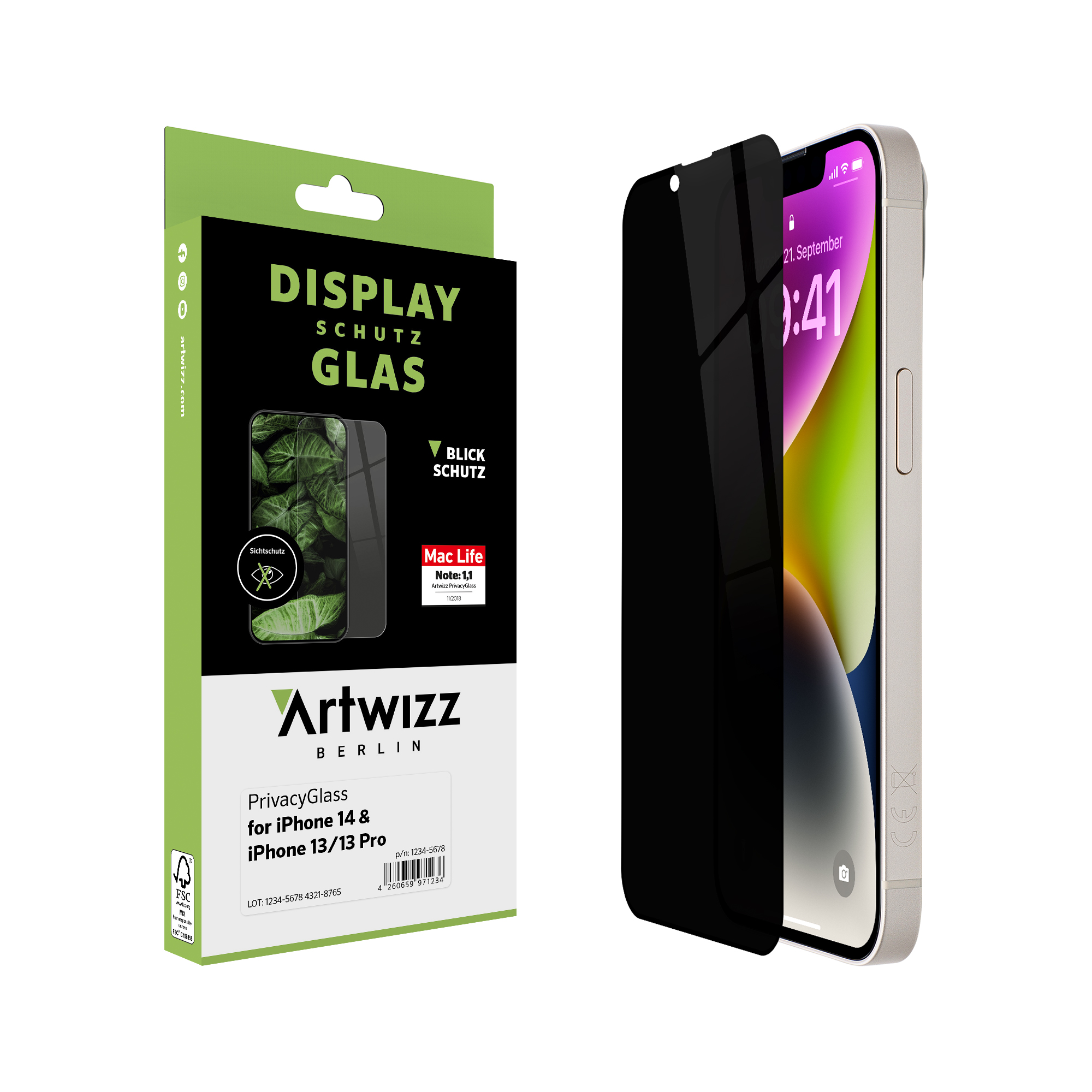 Pro) iPhone 13, iPhone iPhone ARTWIZZ Displayschutz(für 14, PrivacyGlass 13 Apple