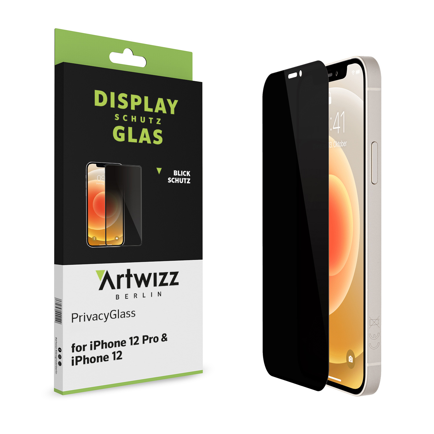 ARTWIZZ PrivacyGlass Displayschutz(für Apple iPhone / 12 Pro) 12