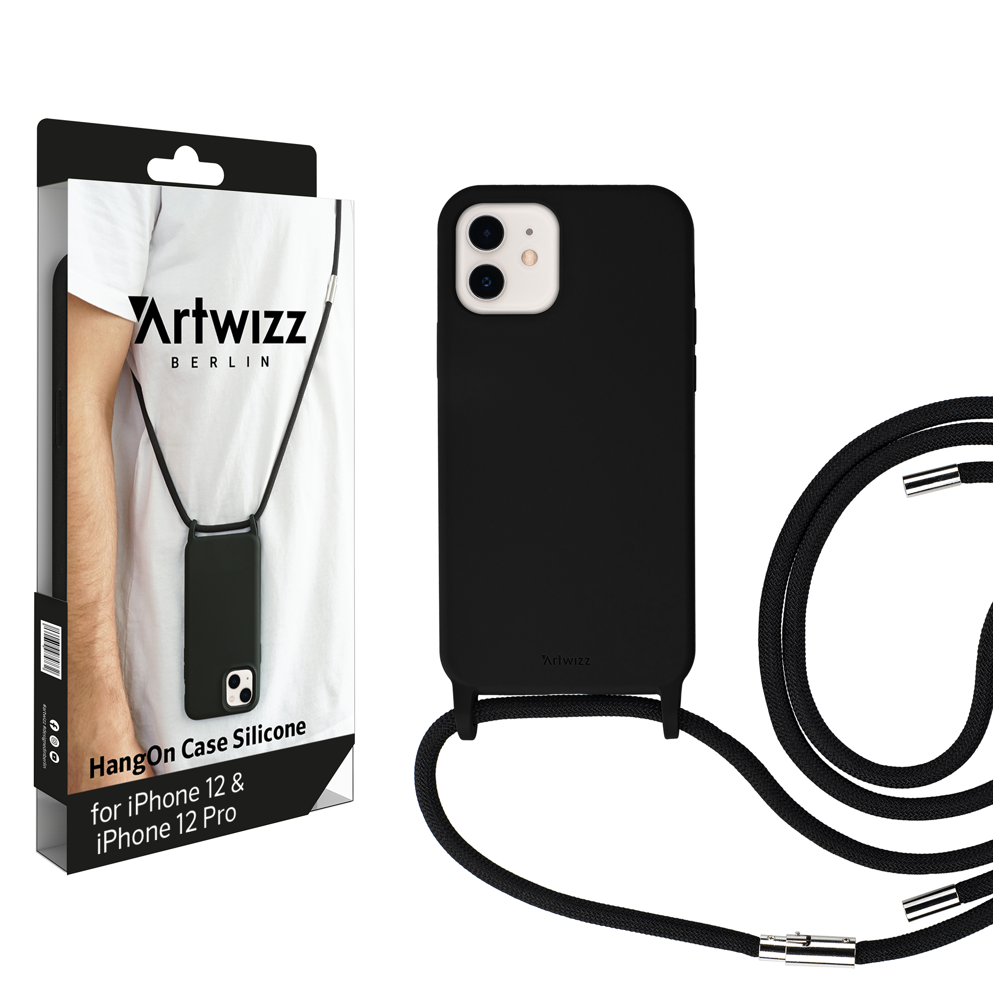 ARTWIZZ Apple, / Pro, iPhone HangOn Silicone, Case 12 12 Umhängetasche, Schwarz iPhone