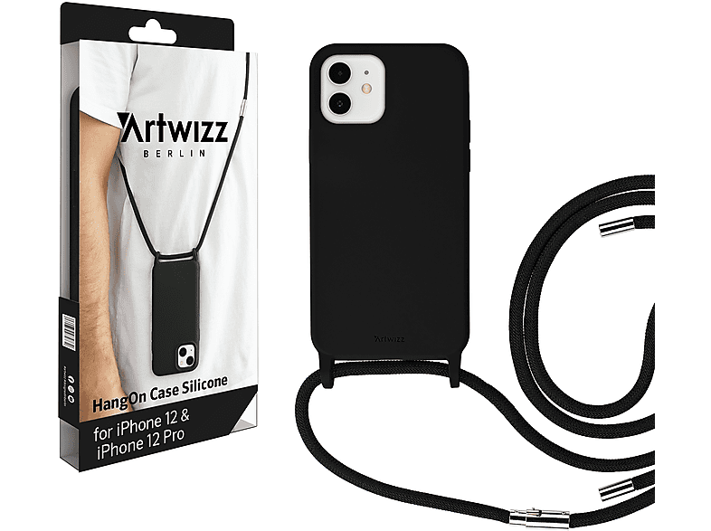 ARTWIZZ HangOn Case Silicone, Umhängetasche, Apple, iPhone 12 / iPhone 12 Pro, Schwarz