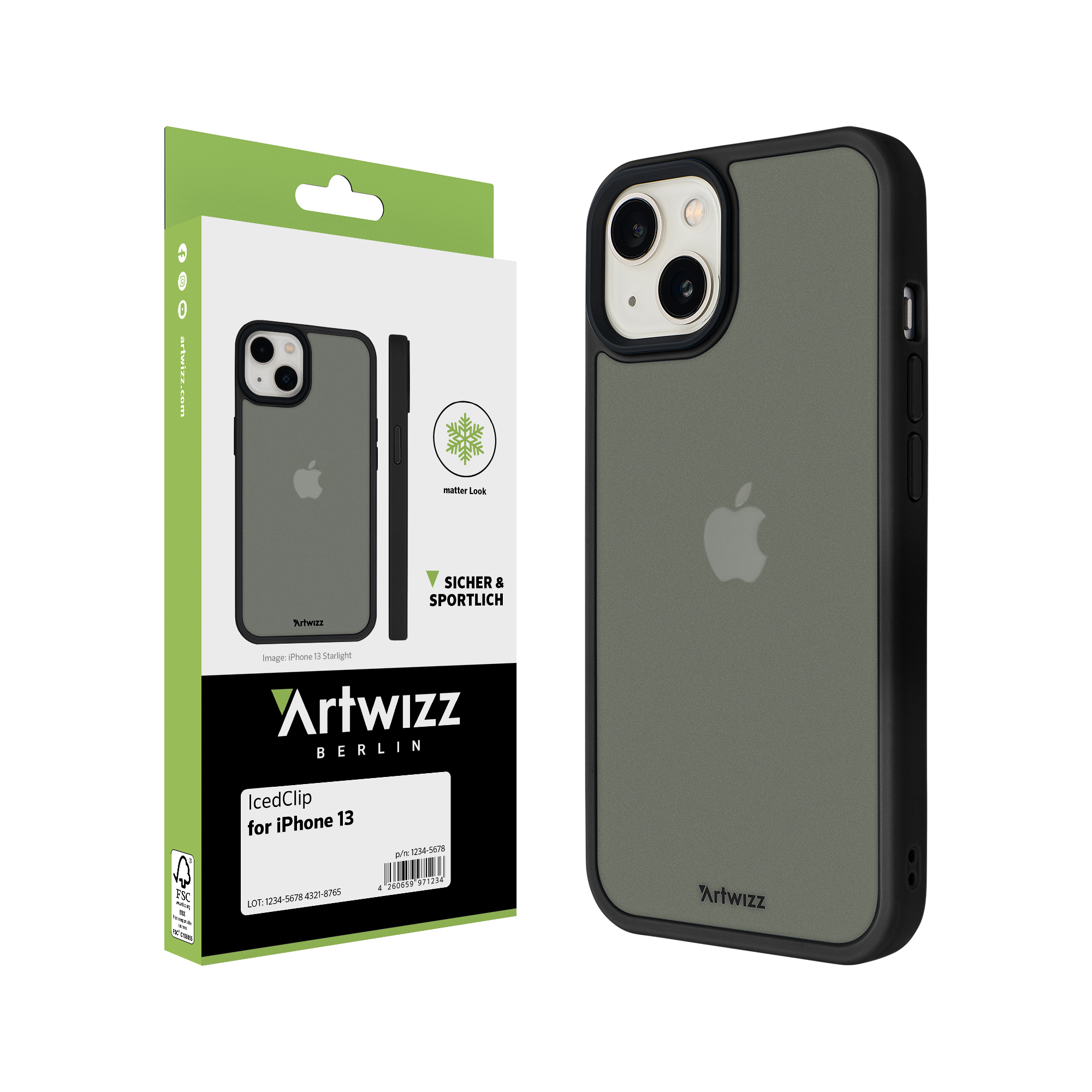 ARTWIZZ IcedClip, iPhone Backcover, Schwarz Apple, 13,
