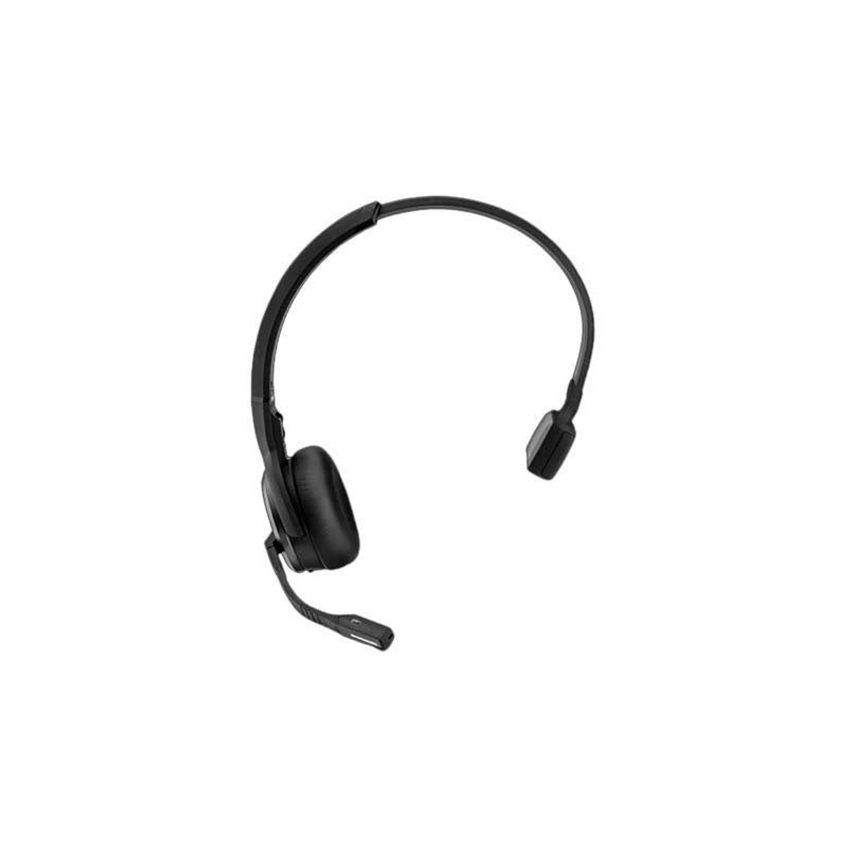 Czarny zestaw słuchawkowy z mikrofonem. Leży na białej powierzchni.