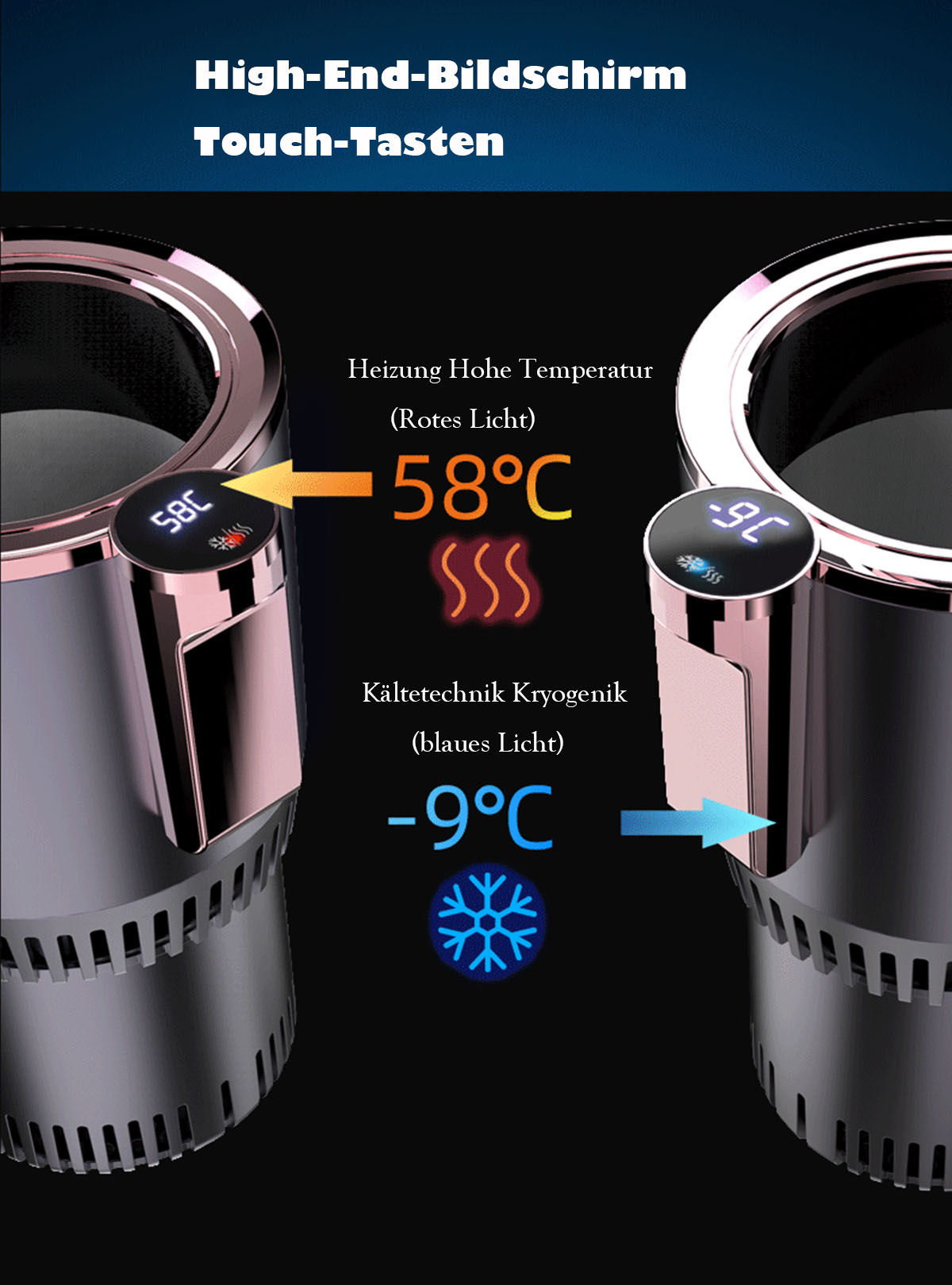 BRIGHTAKE Schnellkühler & Intelligent, Warm Heiße & Milch Heizbecher Kalt, 12V, und kalte Tasse Dualfunktion