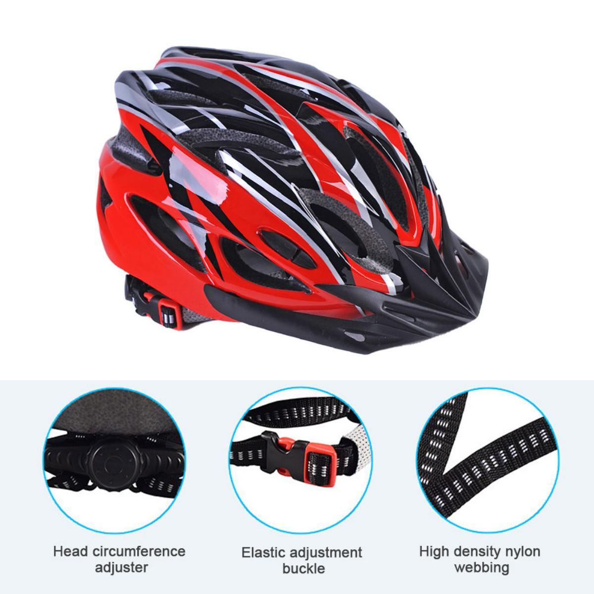 Roter und schwarzer Fahrradhelm mit Einstellfunktionen.
